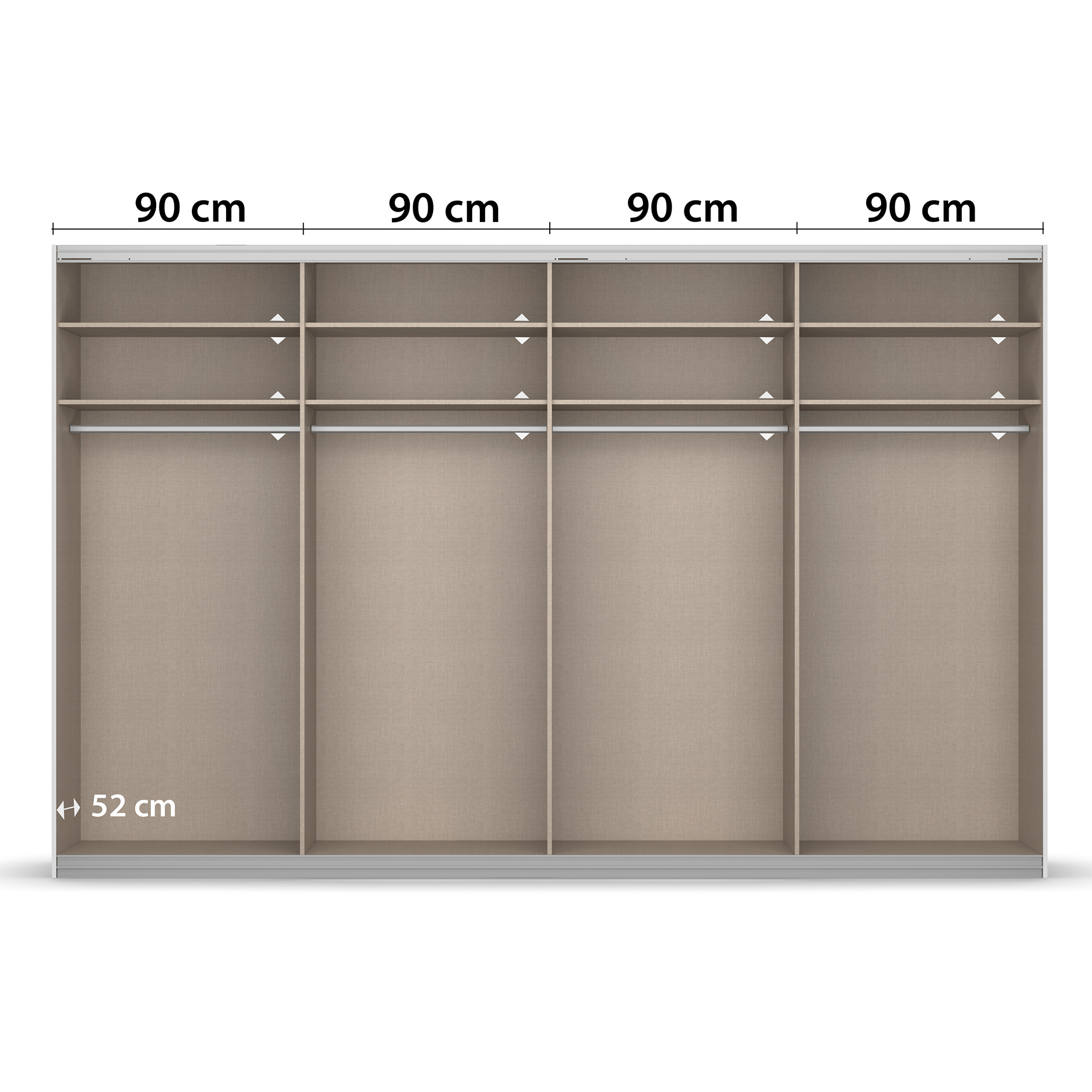Schwebetürenschrank - Artisan Eiche - Weißglas - 361 cm