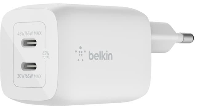 Belkin 65W Dual USB-C oplader (kabel medfølger)