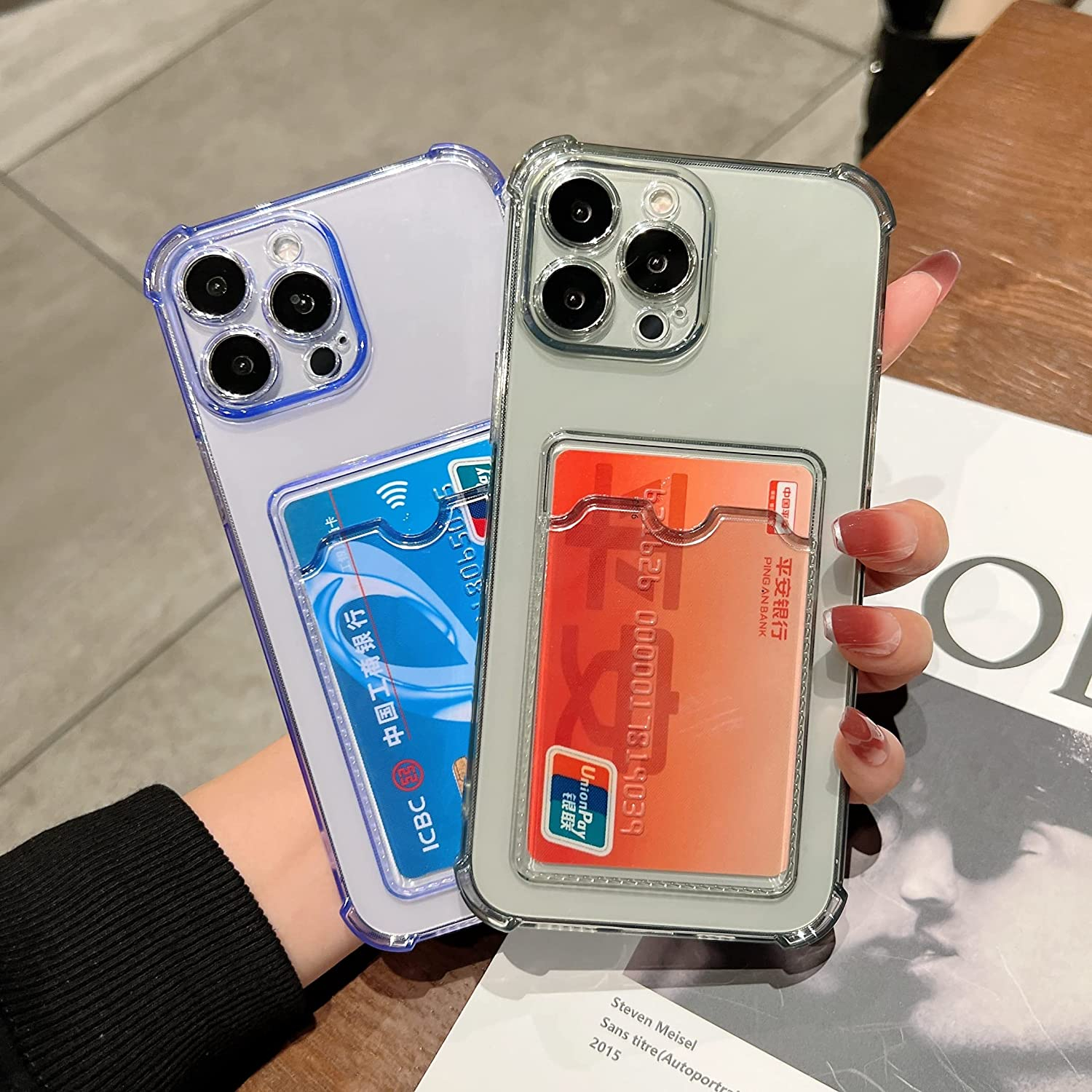 iPhone 13 Pro Gummi Case Hülle mit Kartenfach   Air Cushion Fallschutz - Transparent