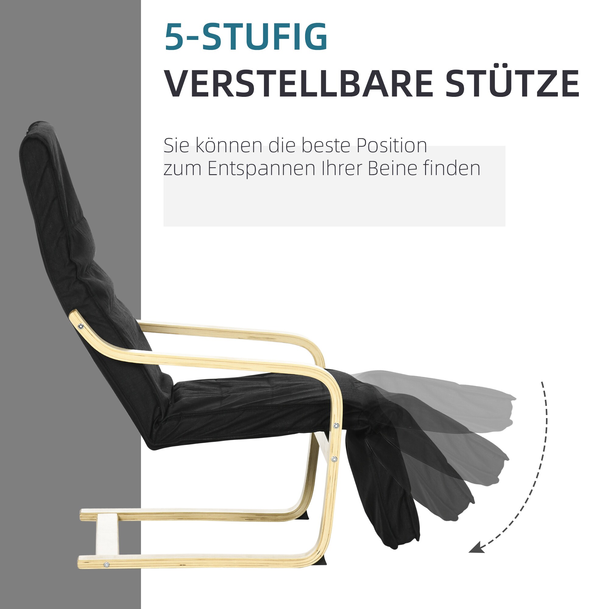 HOMCOM Relaxsessel mit abnehmbarer, angenehm gepolsterter Auflage schwarz 66,5L x 94B x 100H cm