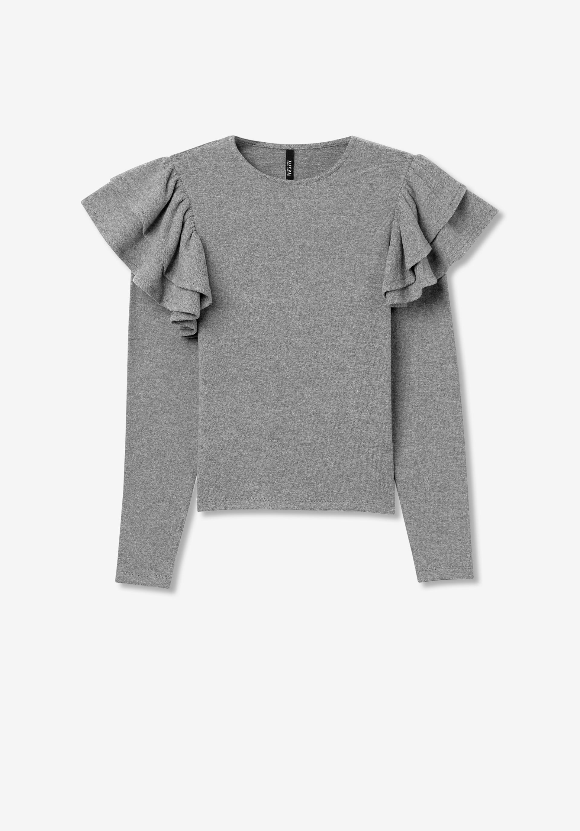T-shirt Toque Suave com Folhos