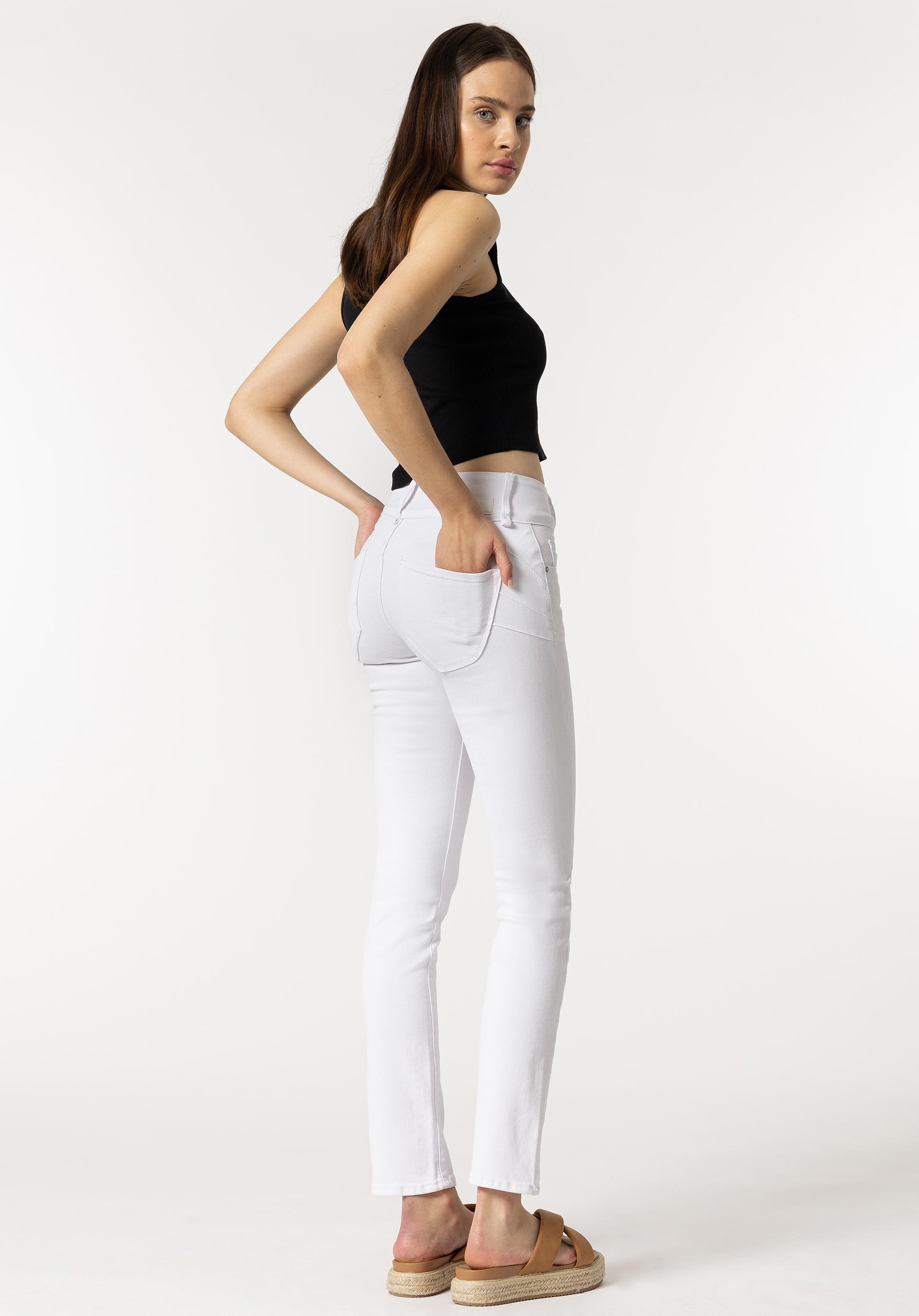 Jeans Double-up Slim de Cintura Alta