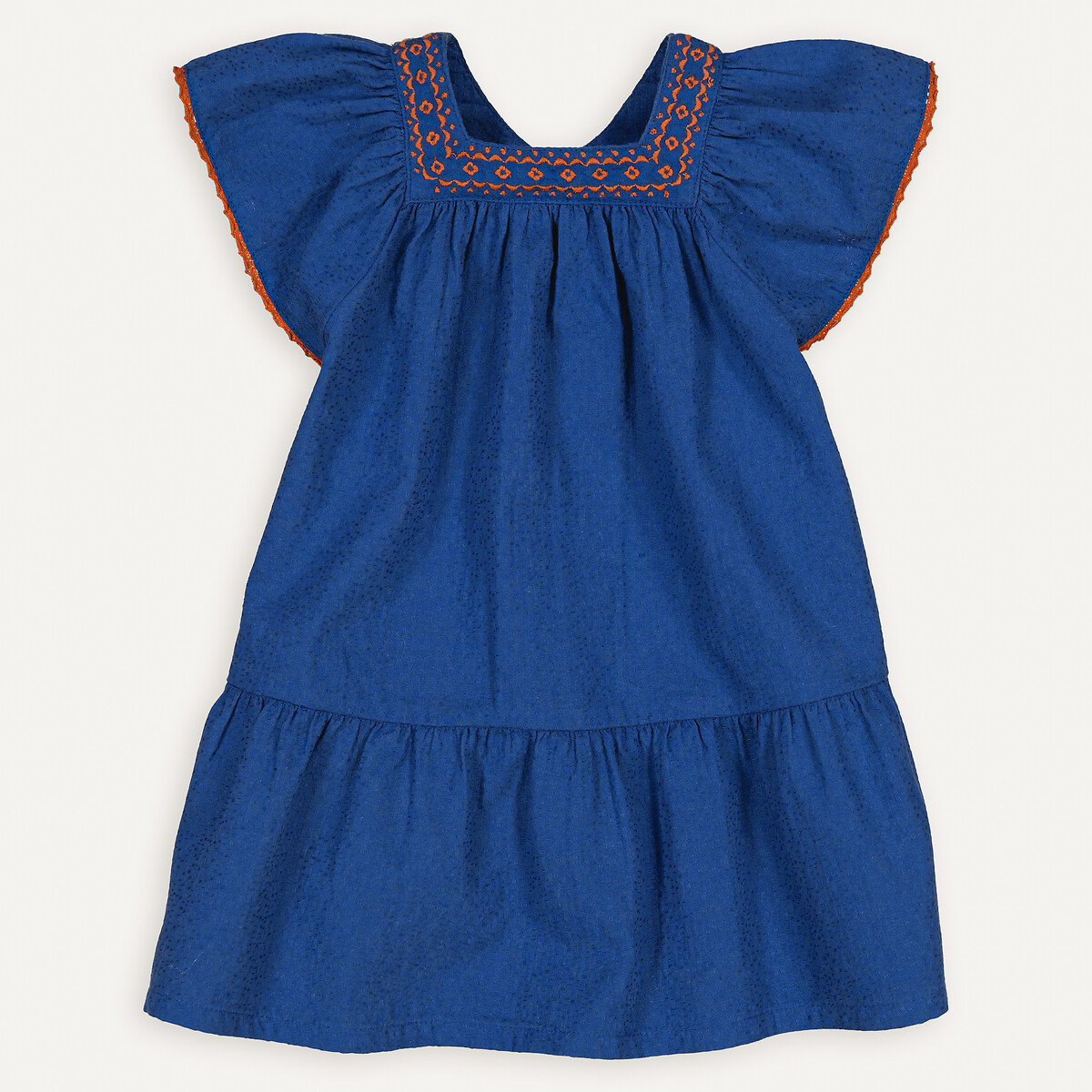 COLEÇÕES LA REDOUTE<br>Vestido de algodão com bordado e babados nas mangas