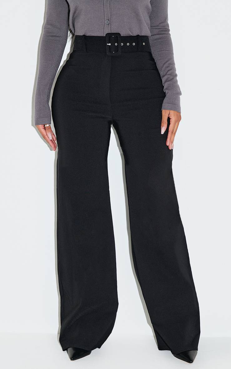 Noir Pantalon Large Taille Haute Ceinturé En Tissu Extensible Shape