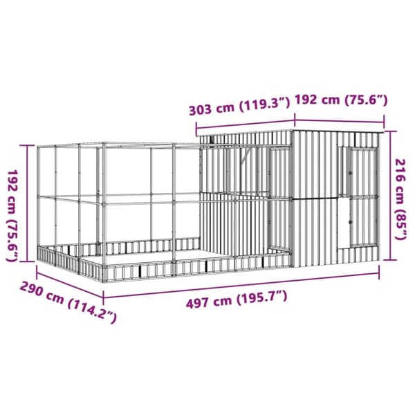 vidaXL Voliere med forlengelse sølv 497x303x216 cm stål