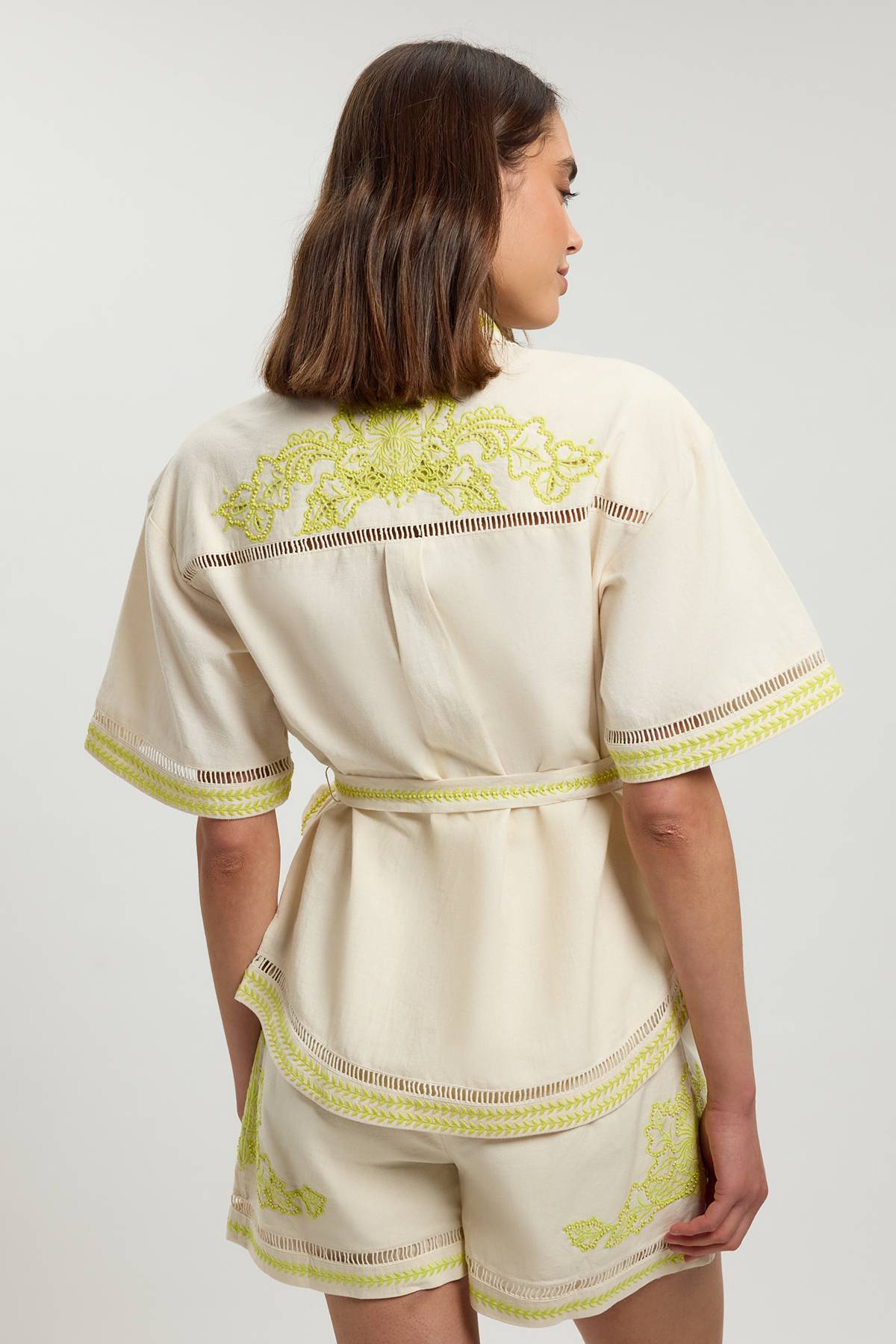 KarenMillen Chemise Coordonnée En Mélange De Lin Avec Broderie Perlée
