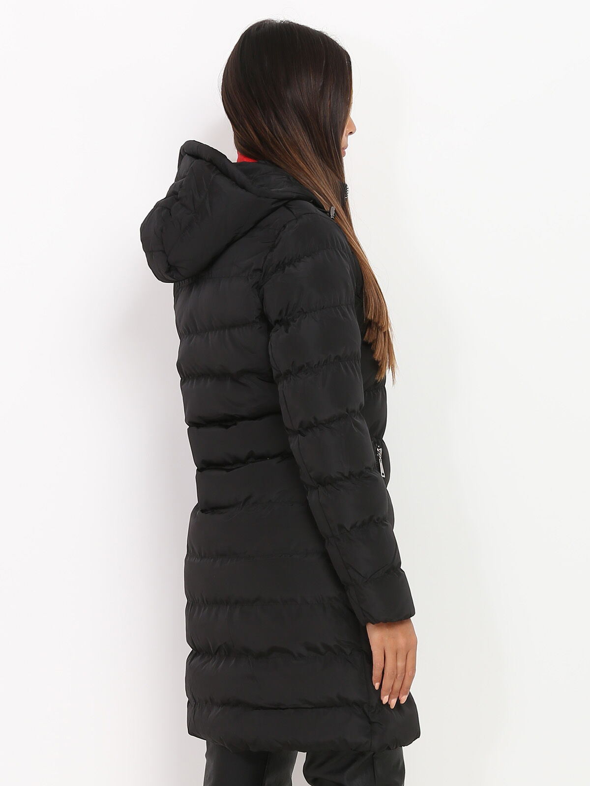 Manteau mi-long matelassé à capuche- Noir