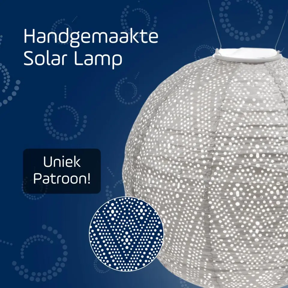 Lumiz Solar Buitenlampion - Ikat Rond - 20 cm - Licht Taupe