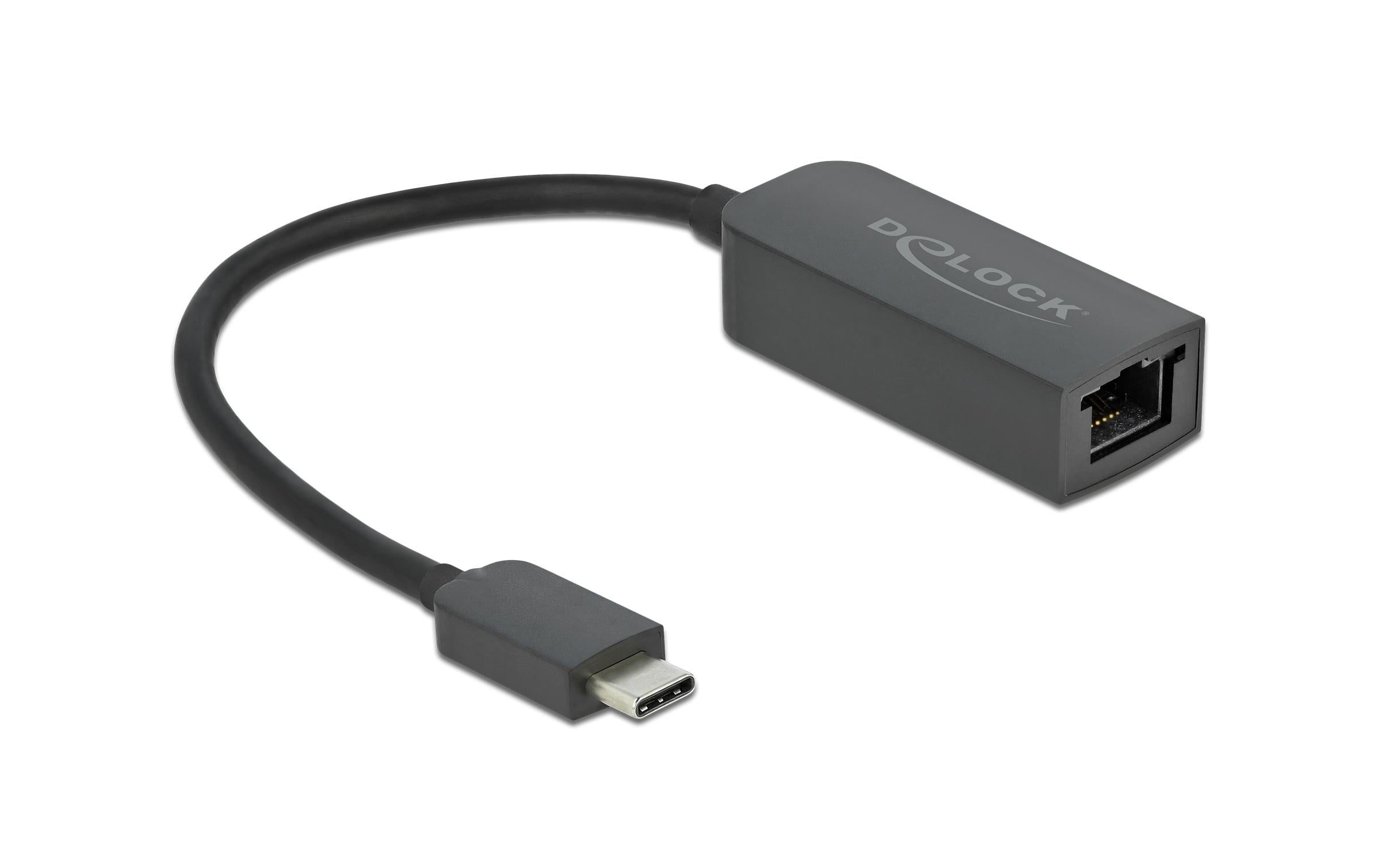 Netzwerk-Adapter USB-C – RJ45 2.5Gbps schwarz, kompaktDelock Adapter USB Type-C Stecker zu 2.5 Gigabit LAN kompakt