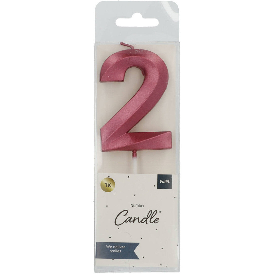 Verjaardagskaars metallic roze - 2 jaar