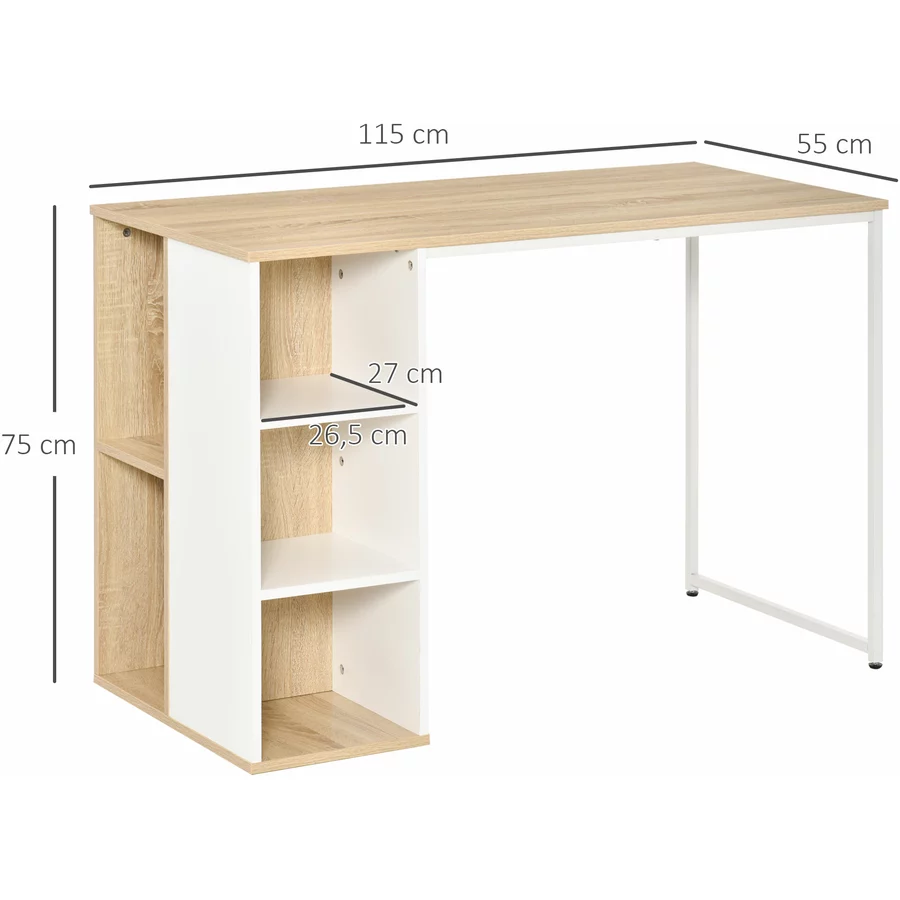 HOMCOM Schreibtisch Tisch mit Bücherregal eiche, weiß