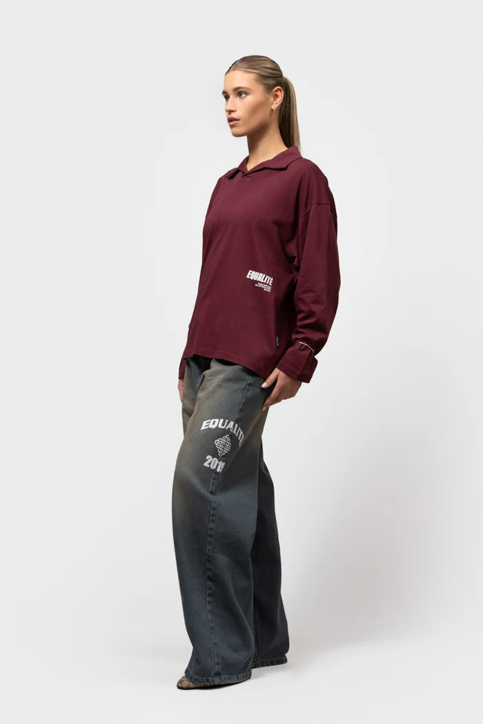 Equalite Elia Longsleeve Polo Dames Donkerrood