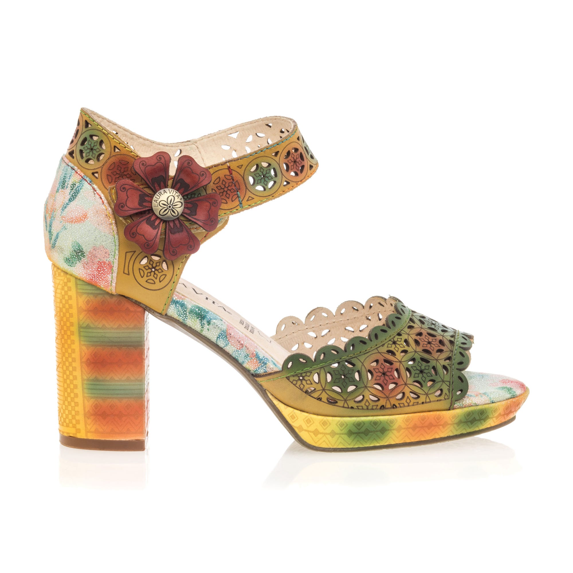 Nu-pieds à talon Femme en cuir jaune
