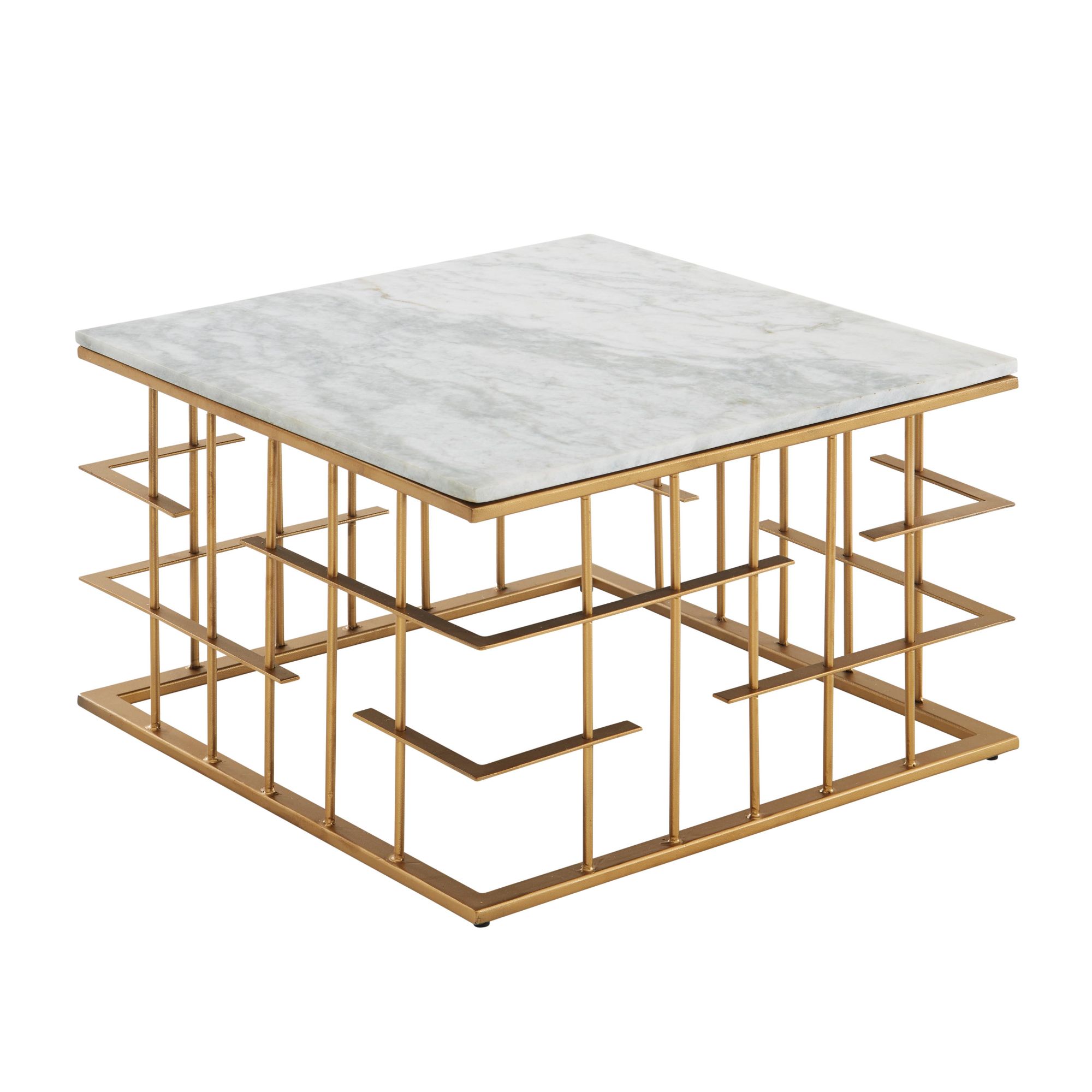 KADIMA DESIGN Marmor Couchtisch Quadrat 55x55 cm Gold Weiß, Edles Marmordesign mit extravaganten Metallgestell