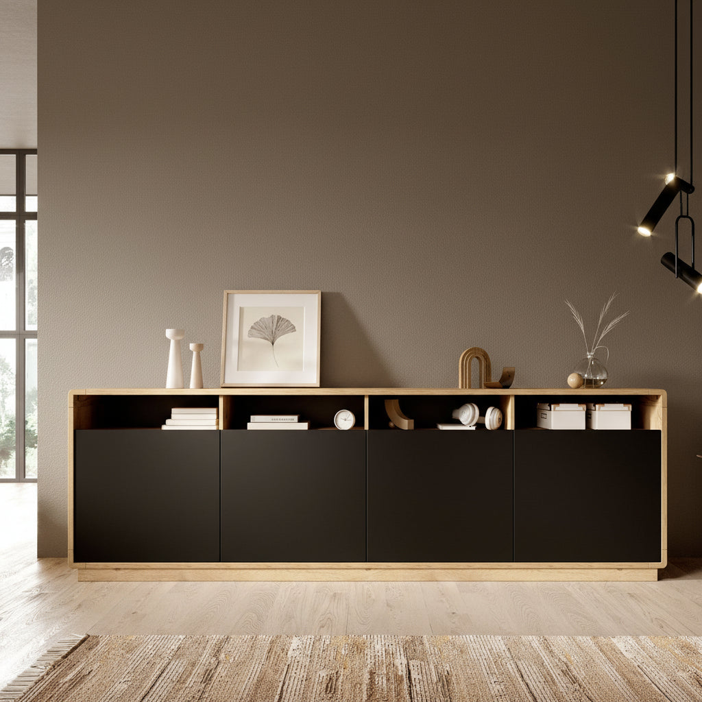 Acuna - Dressoir - Zwart/eiken - 238x40x75 cm