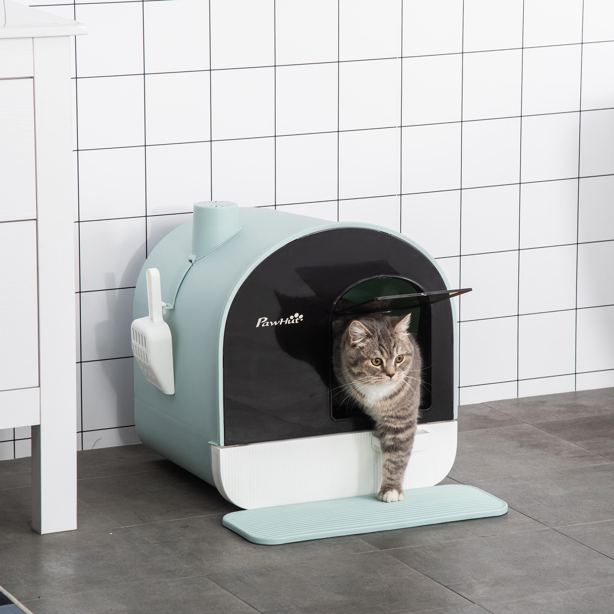 PawHut Katzentoilette mit Holzbeine grün 43L x 44B x 47H cm