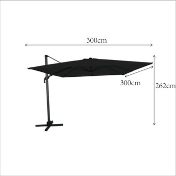 Zweefparasol Ibiza Zwart/Donkergrijs Vierkant Ø300 cm