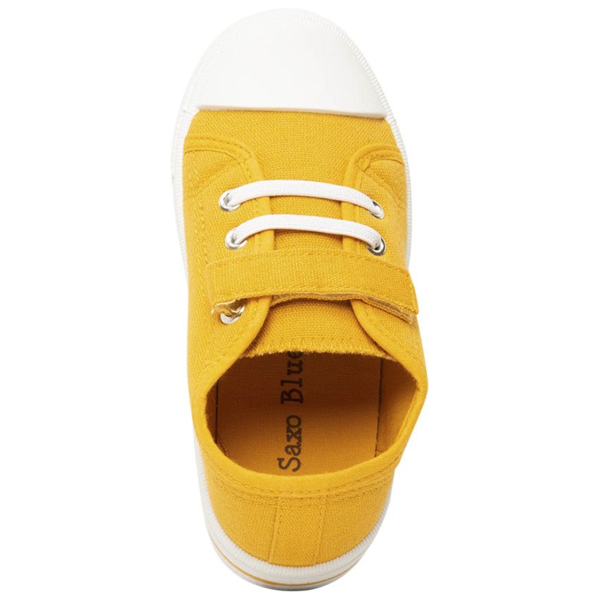 Baskets basses en toile avec lacets élastiques et velcro pour garçon - Jaune