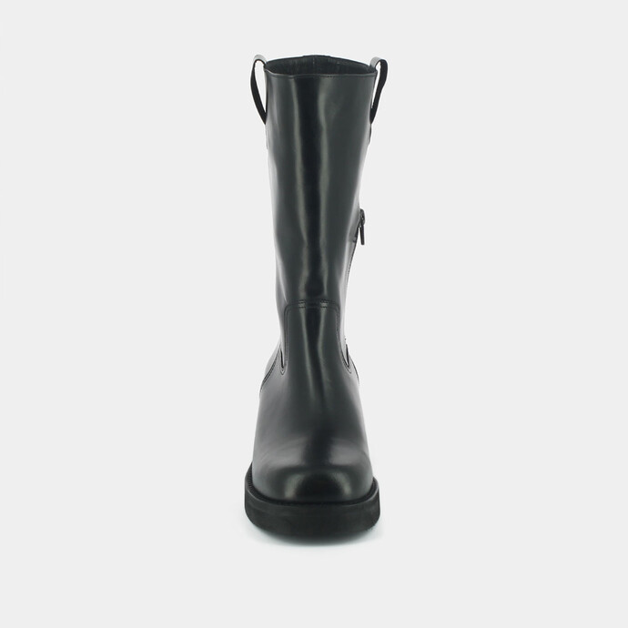 Bottines à talons et fermetures éclair  en cuir noir