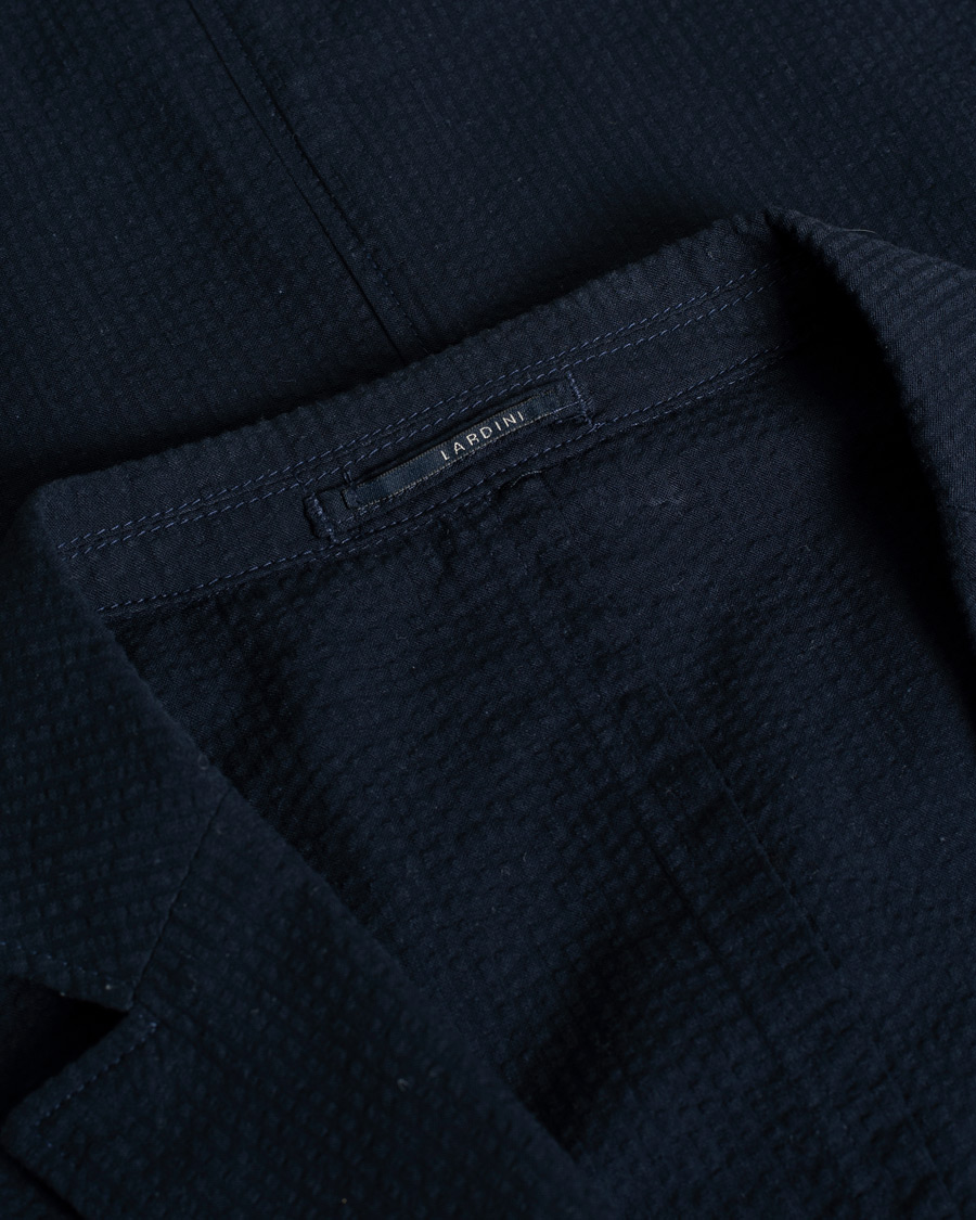 Lardini Unlined Seersucker Patch Pocket Shirt Blazer Navy