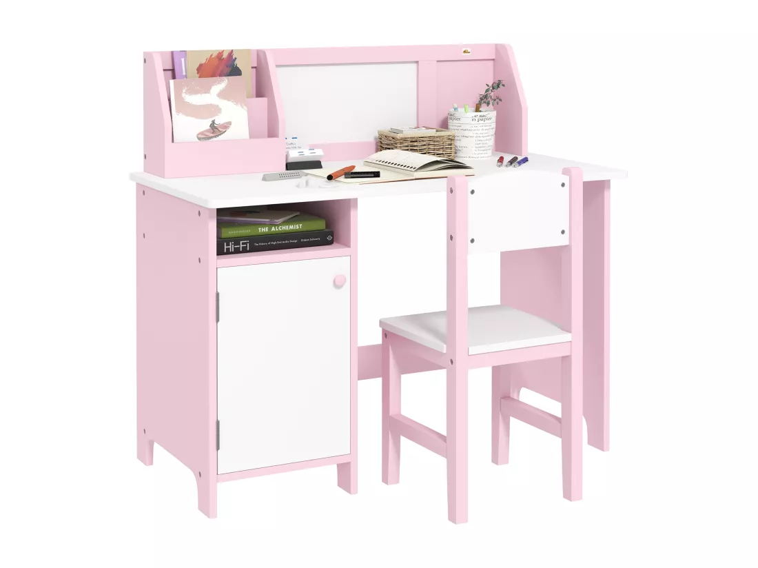 Ensemble table et chaise pour enfant rose avec tableau blanc - bureau pour enfant +5 ans - 90L x 45l x 85H cm