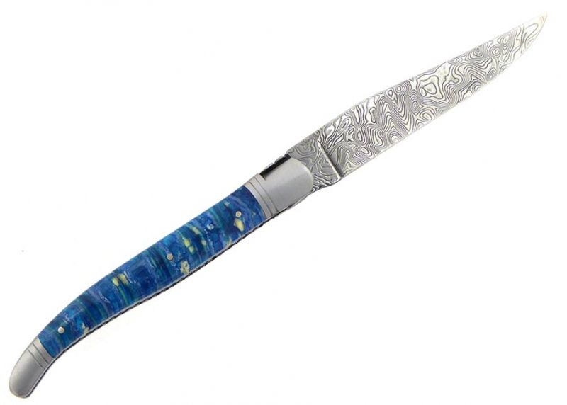 VENDU - Couteau Laguiole avec un manche en molaire de Mammouth teintée bleu
