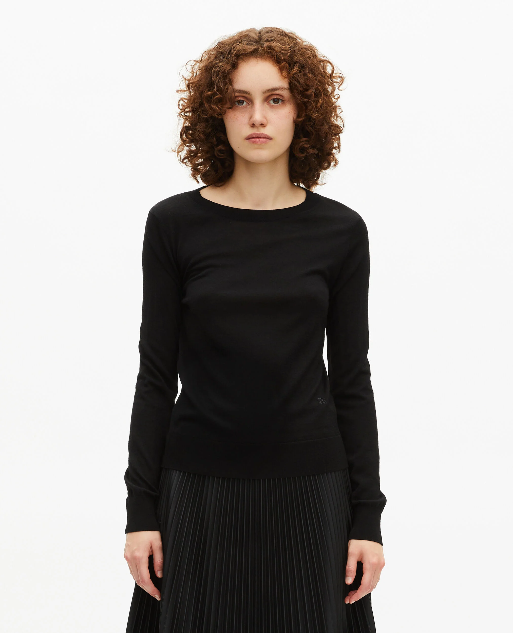Pull col rond en laine mérinos noir