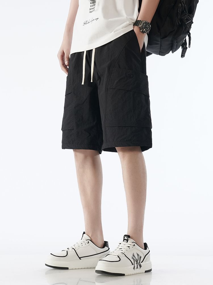Soulcity - Effen cargoshorts met trekkoordtaille