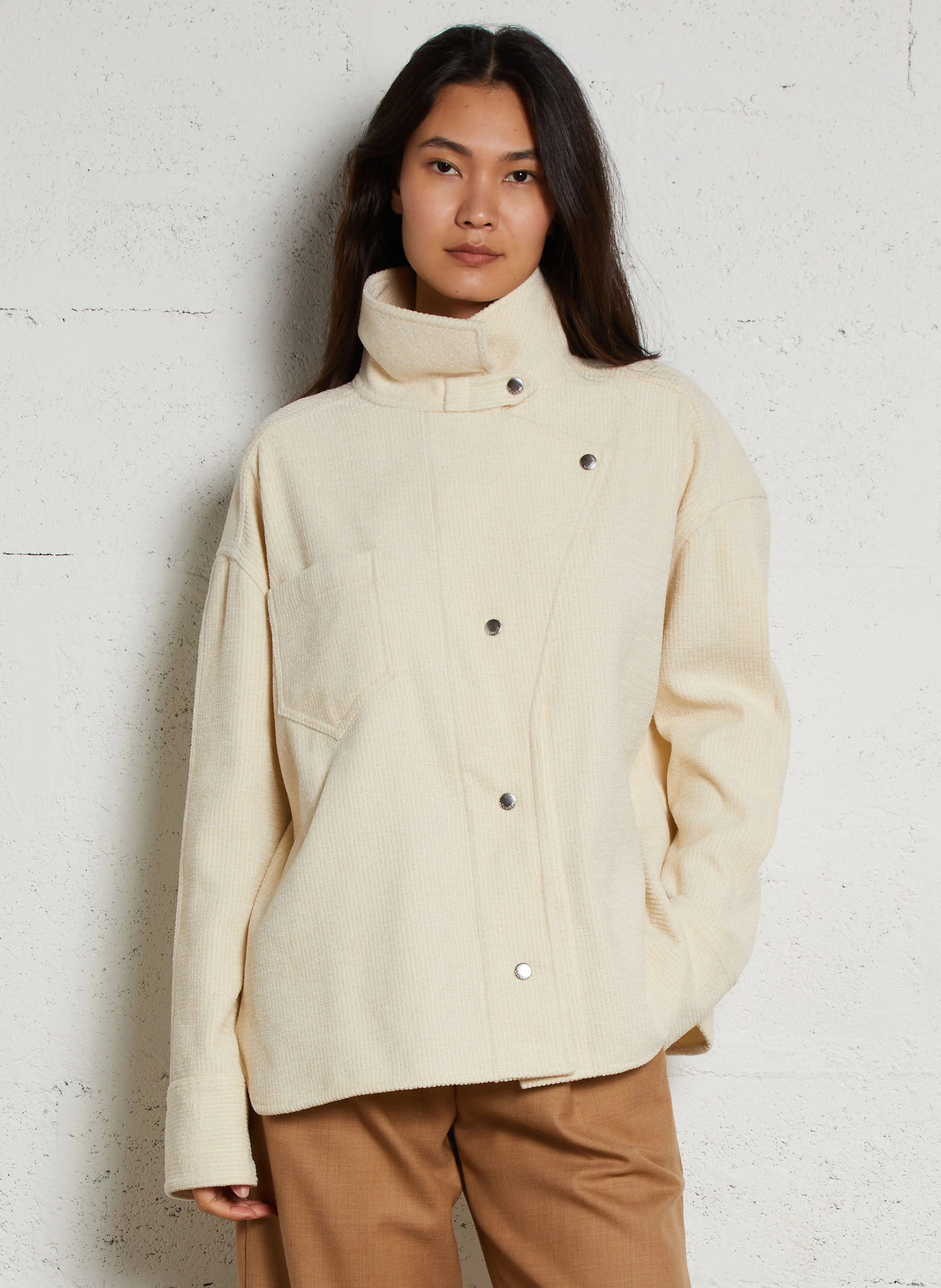 EGAN - Veste côtelée oversize col classique en coton | Blanc