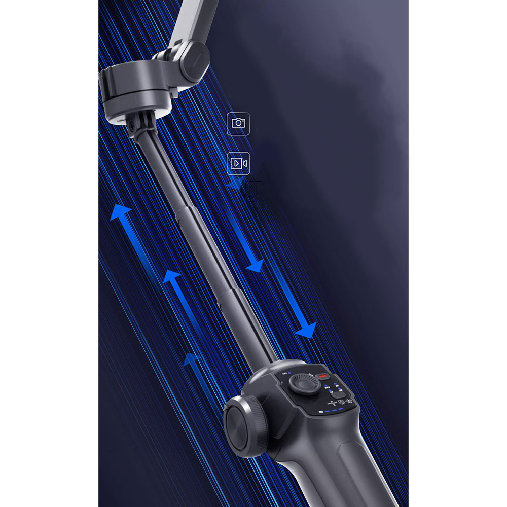 Faltbare Gimbal 3-Achsen Stabilisator Stativ Halterung mit Tripod / Verlängerungsarm bis 17cm für Smartphones - Schwarz