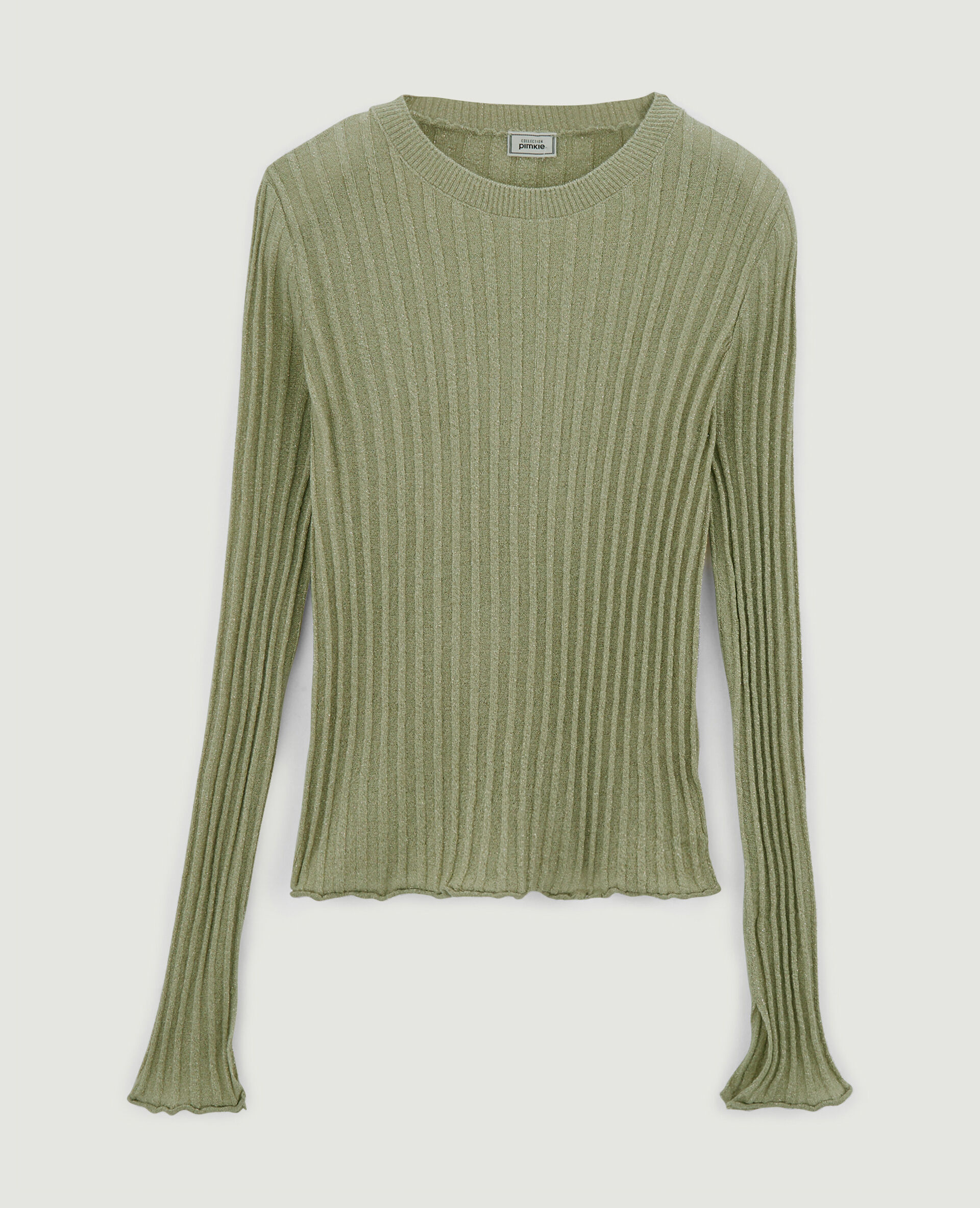 Pull léger avec fils métallisés - Vert de gris