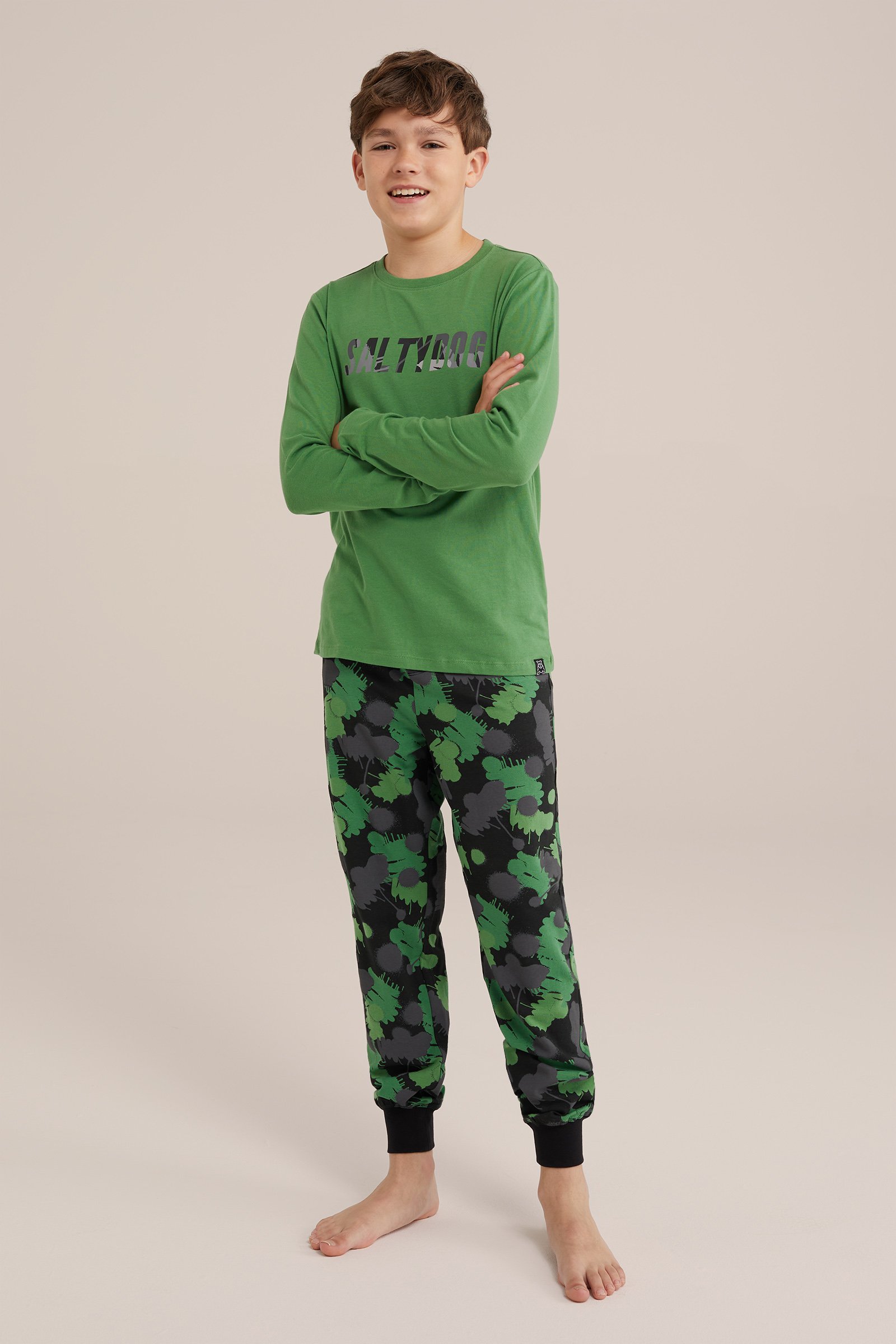 Jongens pyjamaset met dessin Salty Dog Groen