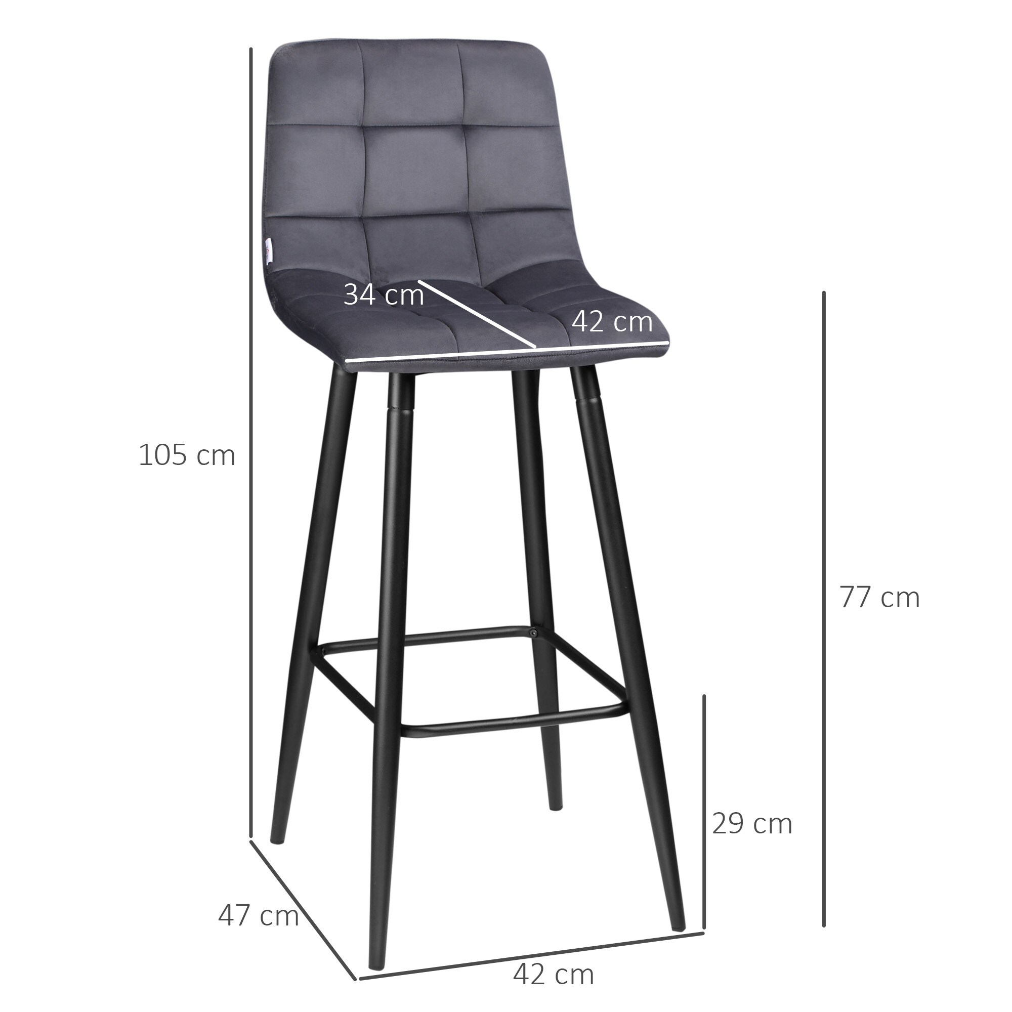 HOMCOM Barhocker-Set mit Fußstütze grau 42L x 47B x 105H cm
