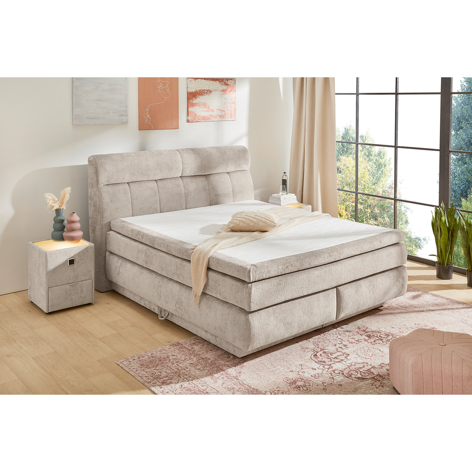 Boxspringbett Queen Max Stoff Chenille 180 x 200 cm, mit Bettkasten