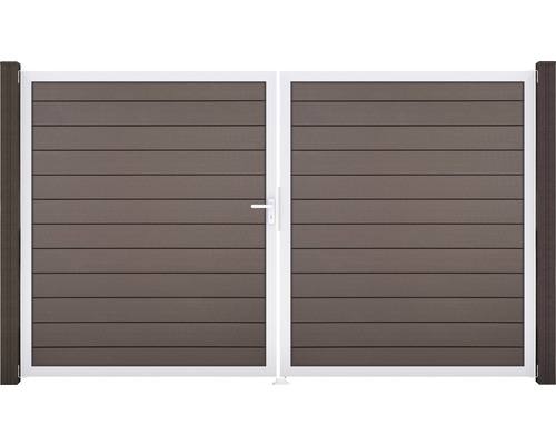 Dubbele poort GroJa Flex links voorgemonteerd zonder palen, frame aluminium 300 x 180 cm terra