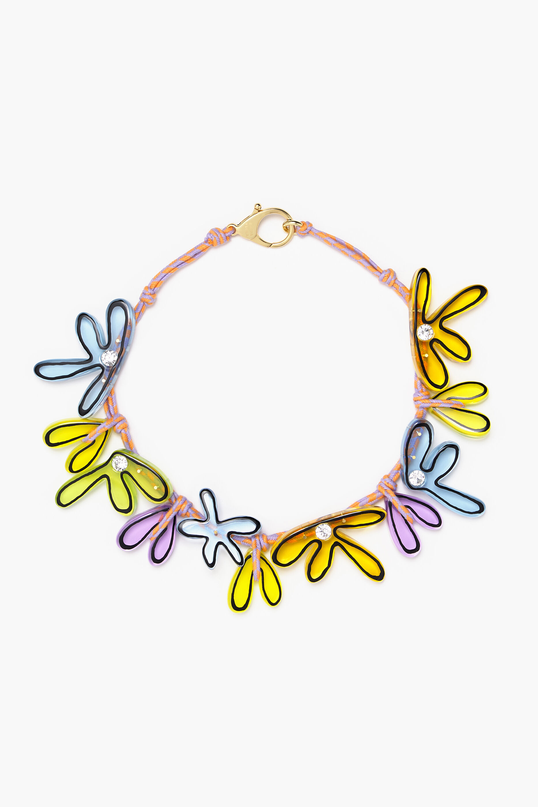 Colar de cordão com flores multicoloridas