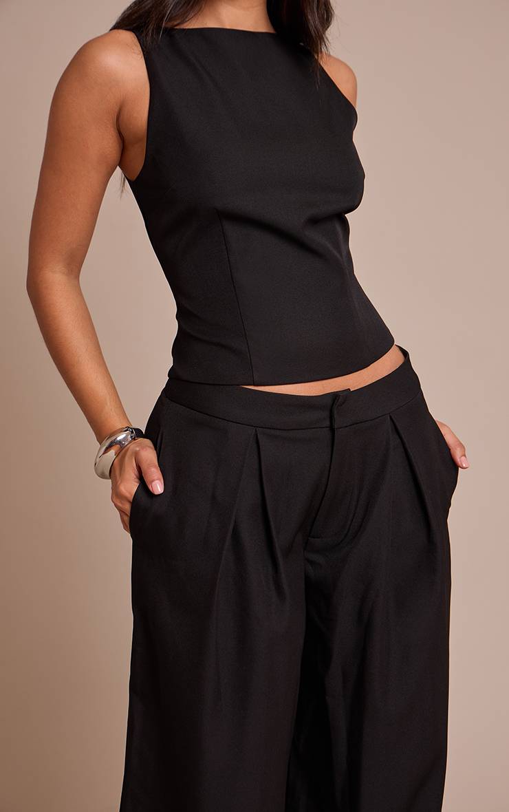 Noir Pantalon Large Taillé Tissé Petite Taille Co-ord