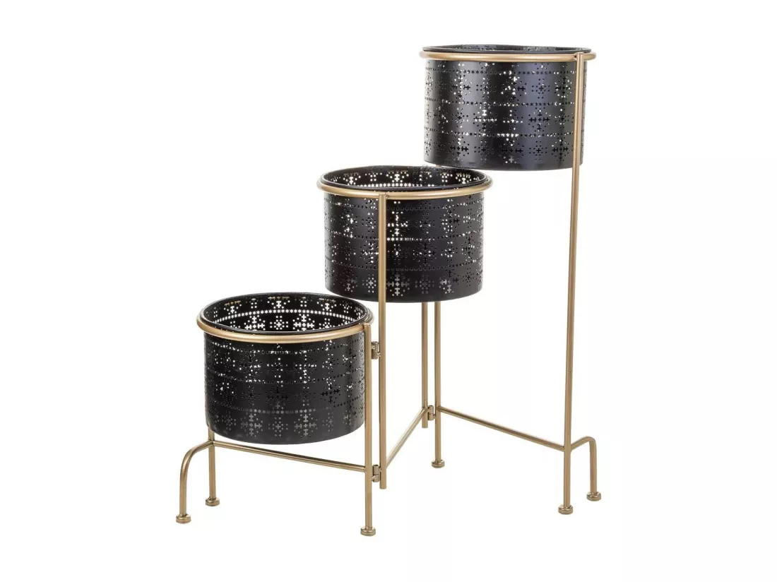 Jardinières en métal pour 3 personnes avec support en métal noir 80x26x68h cm