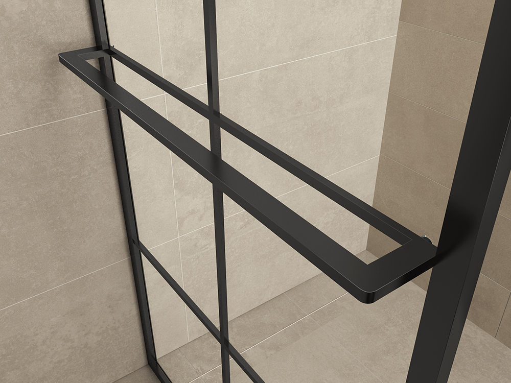 Mueller Black inloopdouche 120x200cm met zwarte profielen en handdoekhouder