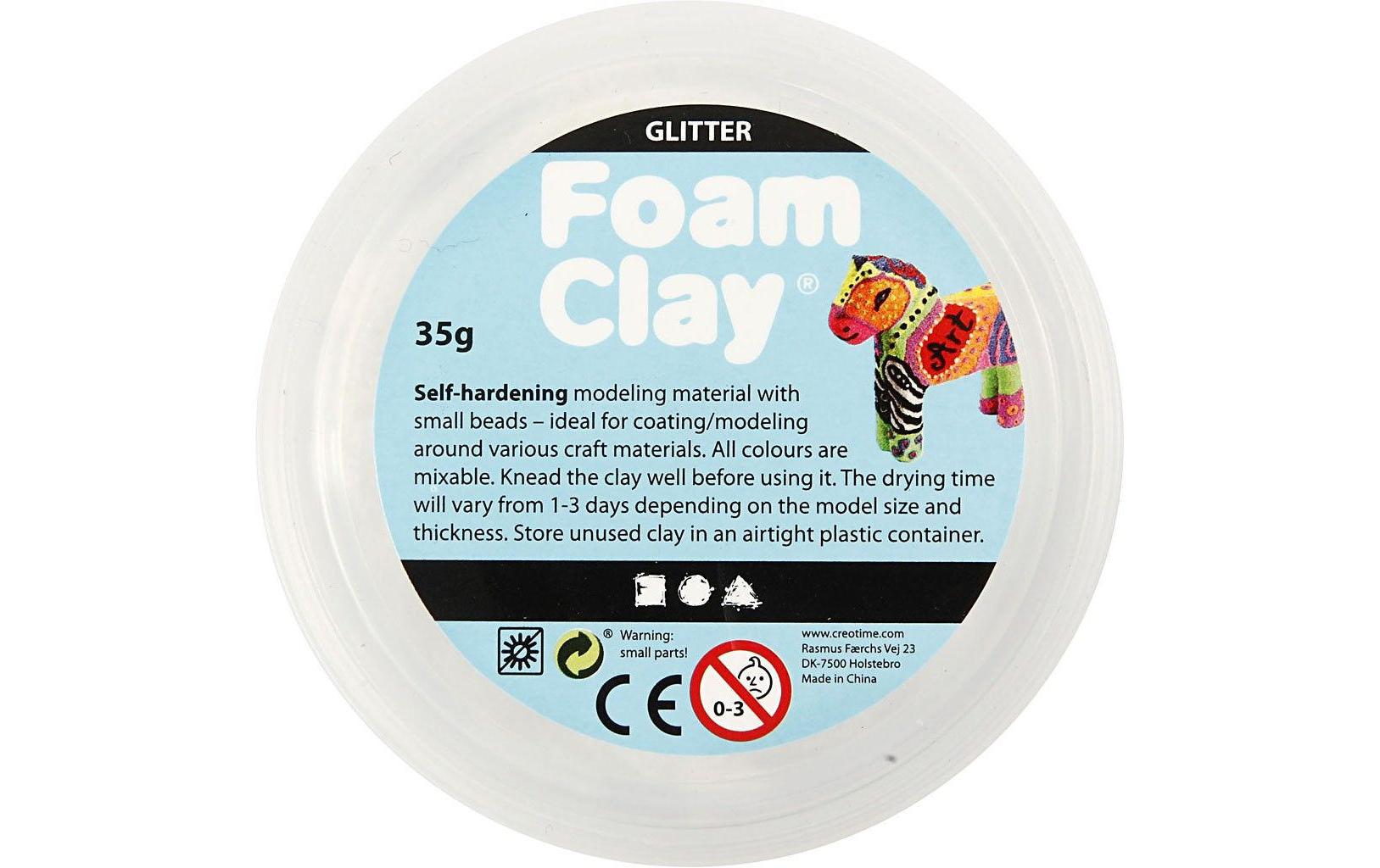 Modelliermasse Foam Clay 35 g Glitzer WeissSelbsthärtende Modelliermasse mit winzigen Styroporkügelchen