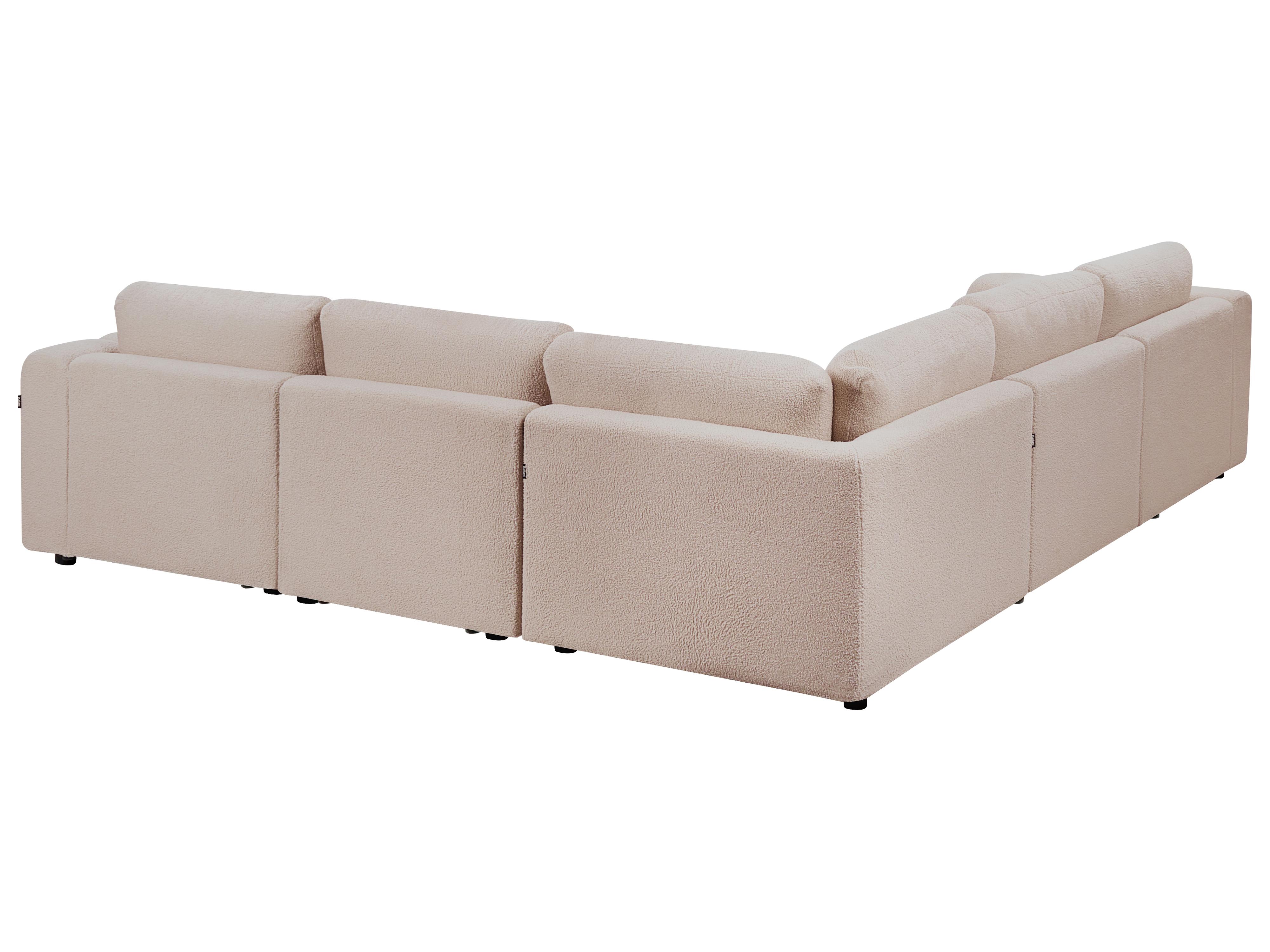Modulaire hoekbank 5-zits KIVVIK Bouclé Beige met ottomaan rechtszijdig