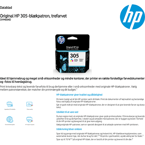 HP 305 Tri-color Original Ink Cartridge printerblæk