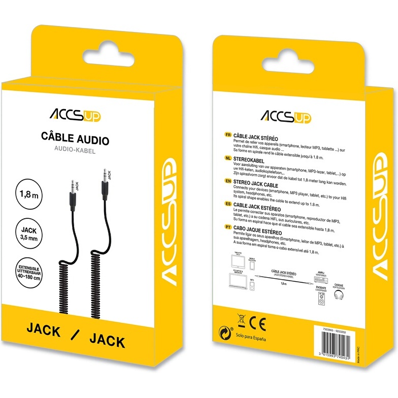 Câble et Connectique Accsup CABLE SPIRALE JACK 3,5 / JACK 3,5 1,5M NOIR