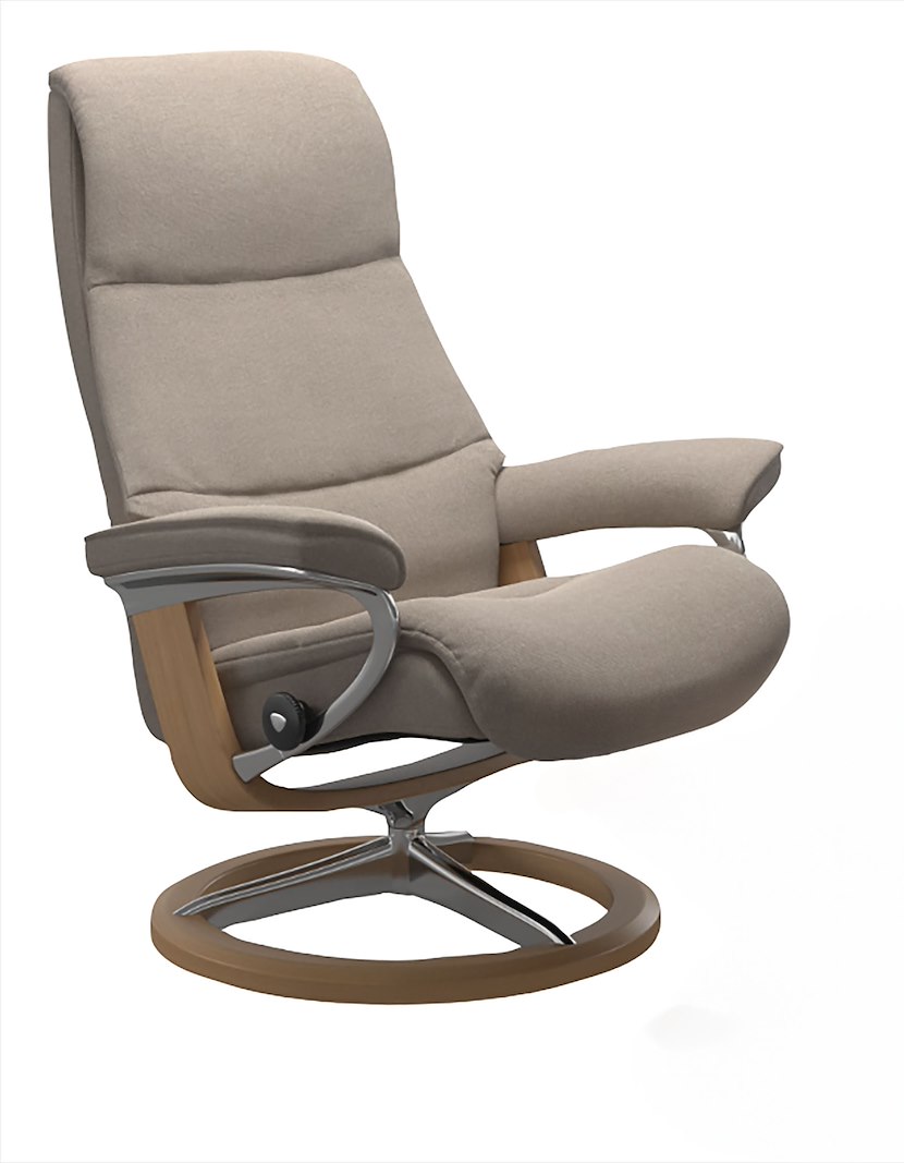 View lenestol Tekstil Tulip Light Beige med Signature understell i eik natur og krom. Medium