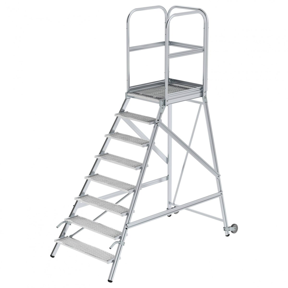 MUNK Platformladder met wielen en handvat, stalen rooster, 8 treden
