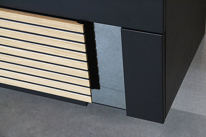 Meuble sous vasque à suspendre Archi noir mat 90 cm + plan vasque en Céramyl® Decotec