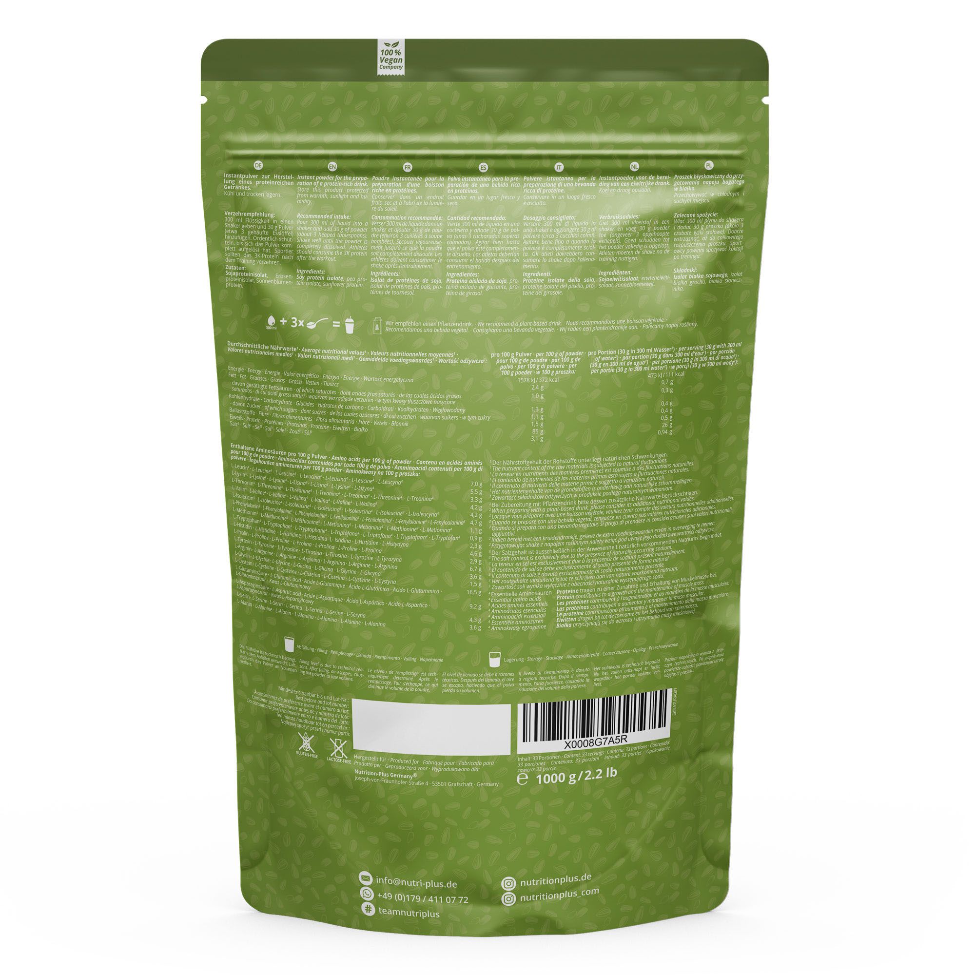 Nutri+ Vegan 3K Proteinpulver - Mehrkomponenten Protein