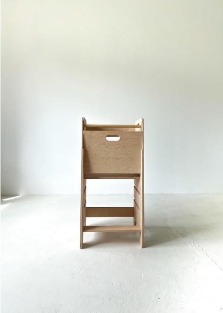 Lernturm aus Holz extra sicher | Montessori Küchenhelfer | Küchenhelfer | Verstellbare Plattform | Kitchen Helper | Sichere Küchenmöbel | Küchentreppe eingebettet (Natur)