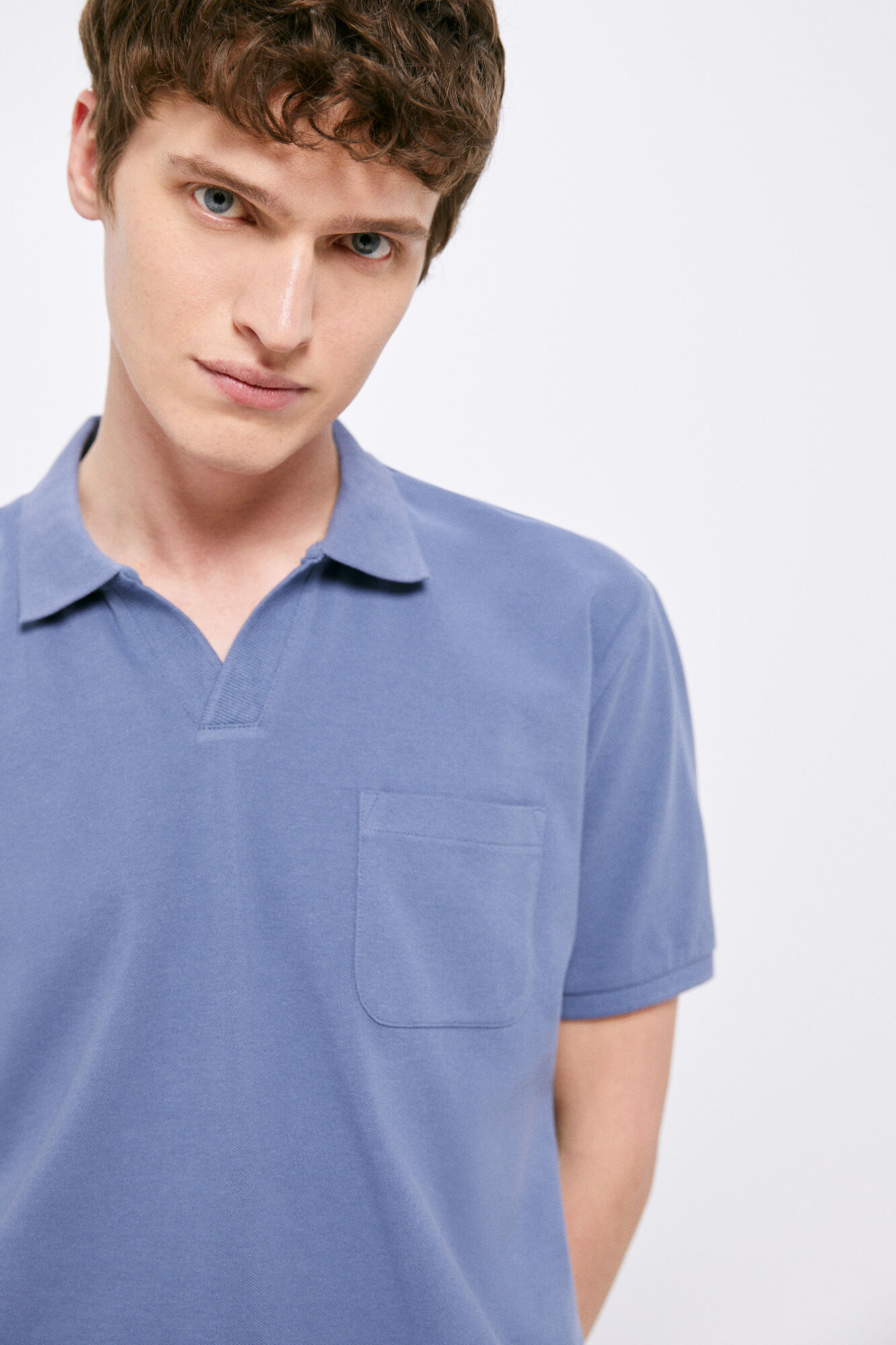 Camisa polo com gola resort - azul médio
