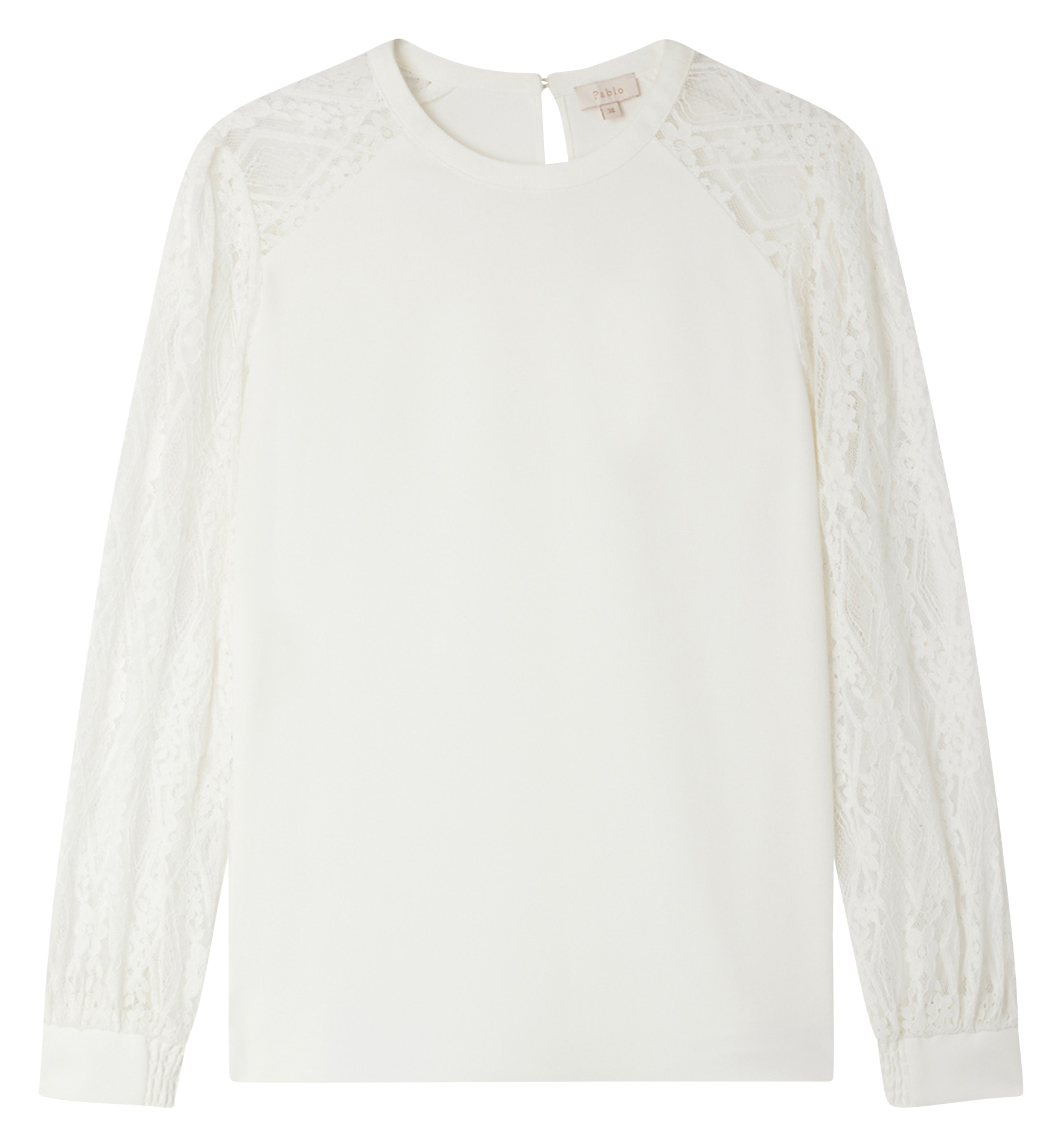 BRELLE - Top col rond droit en dentelle | Beige